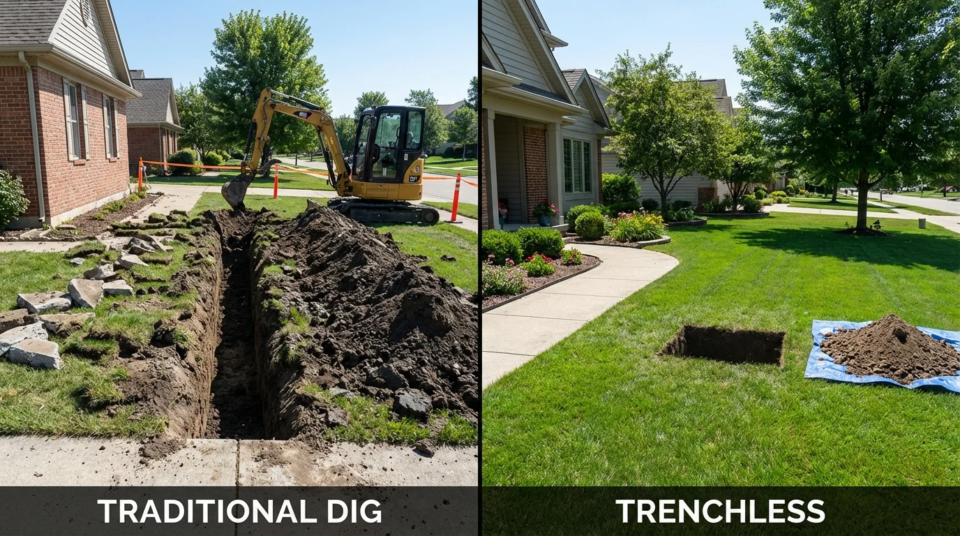 Trenchless sewer repair with minimal yard damage versus traditional excavation in Pioche, NV